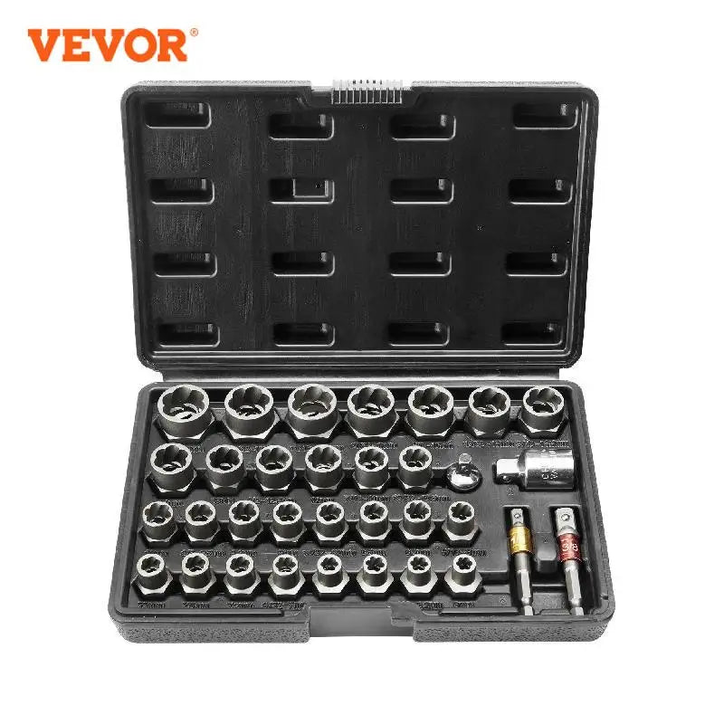 29 Piece Bolt Extractor Set Bolt and Nut Remover Set 6mm to 10mm 13/32" to 3/4" CR-MO Steel Extraction Socket Set with Case