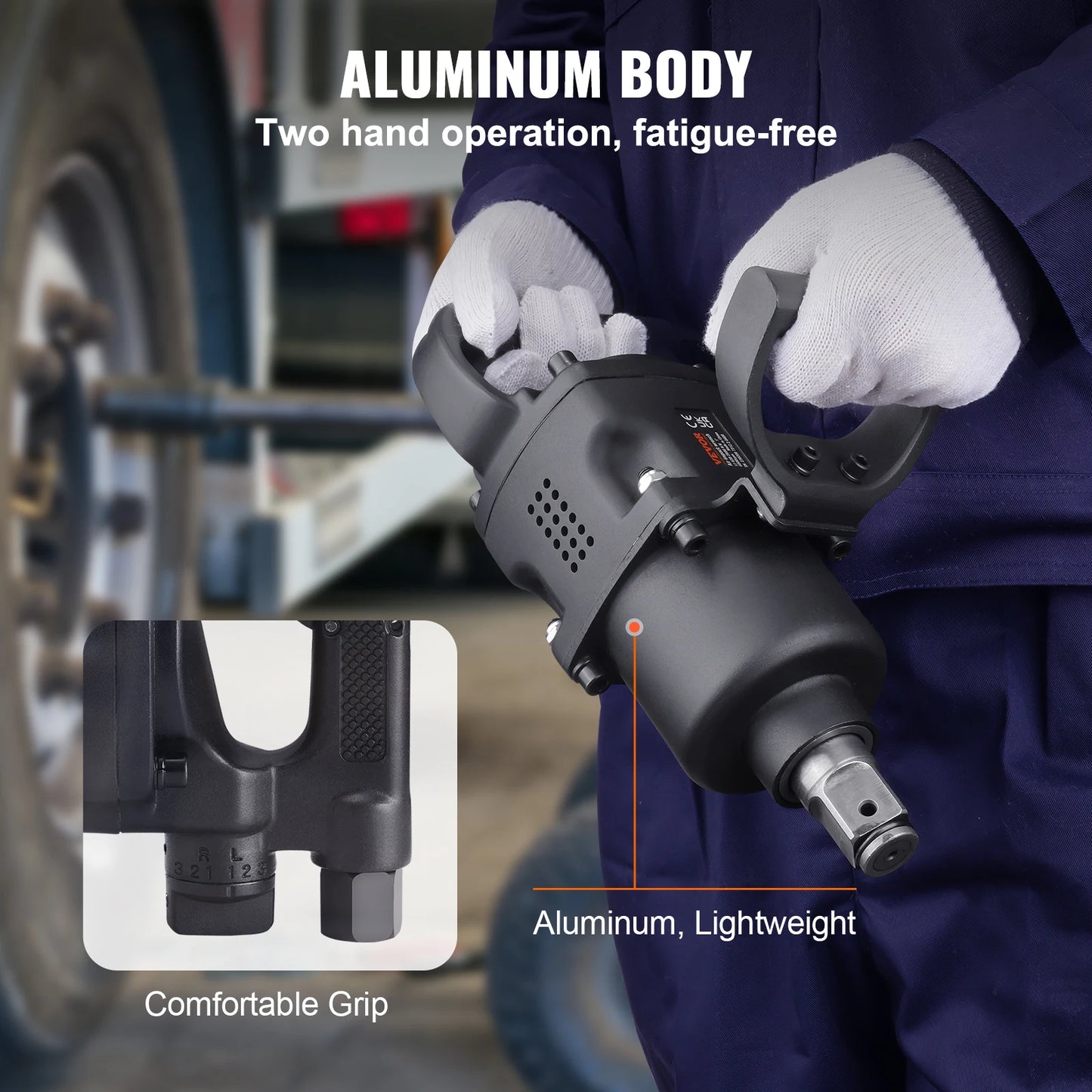 VEVOR Air Impact Wrench Up to 2730 ft-lbs Reverse Torque Output 1" Pneumatic Impact Gun for Heavy Duty Repairs and Maintenance