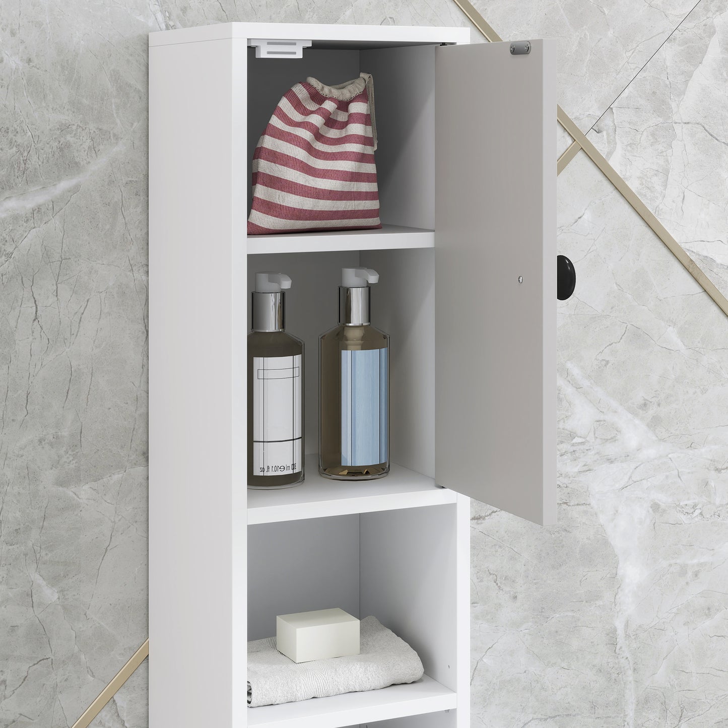 Kleankin 180cm Slim Bathroom Cabinet, with Drawer, Shelves and Cupboards - Light Grey