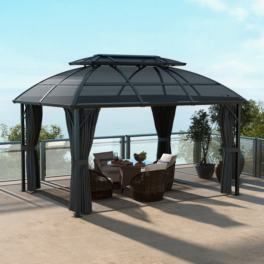 Outsunny 4 x 3m Aluminium Frame Hard Top Gazebo Chill Out Area With Accessories - Black