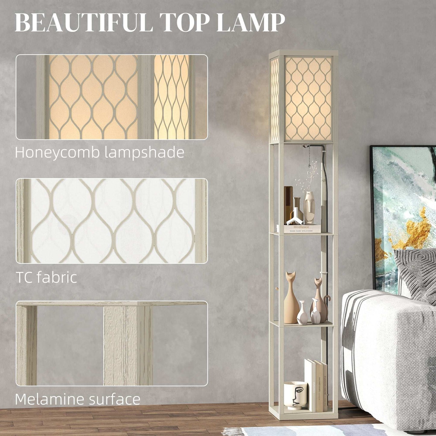 Three-Shelf Standing Lamp - Oak/White