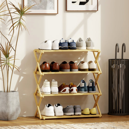 4-Tier Bamboo Shoe Rack, No Assembly - Natural