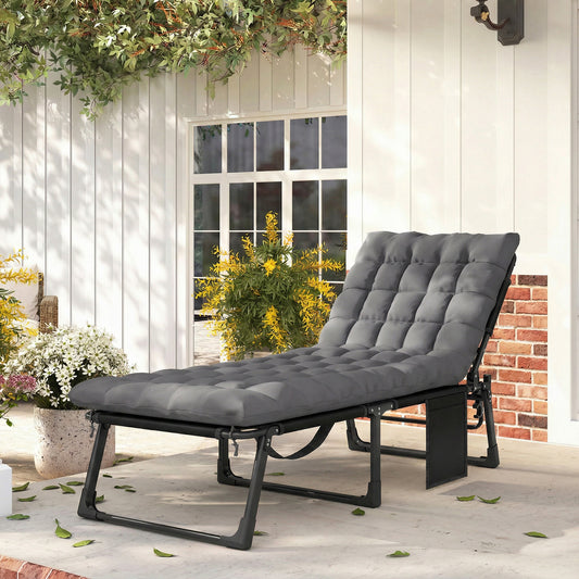 Folding Sun Lounger Camping Bed | 5 Position Recline | 68cm Mesh Seat | Removable Cushion & Headrest | Portable | 120kg | Dark Grey