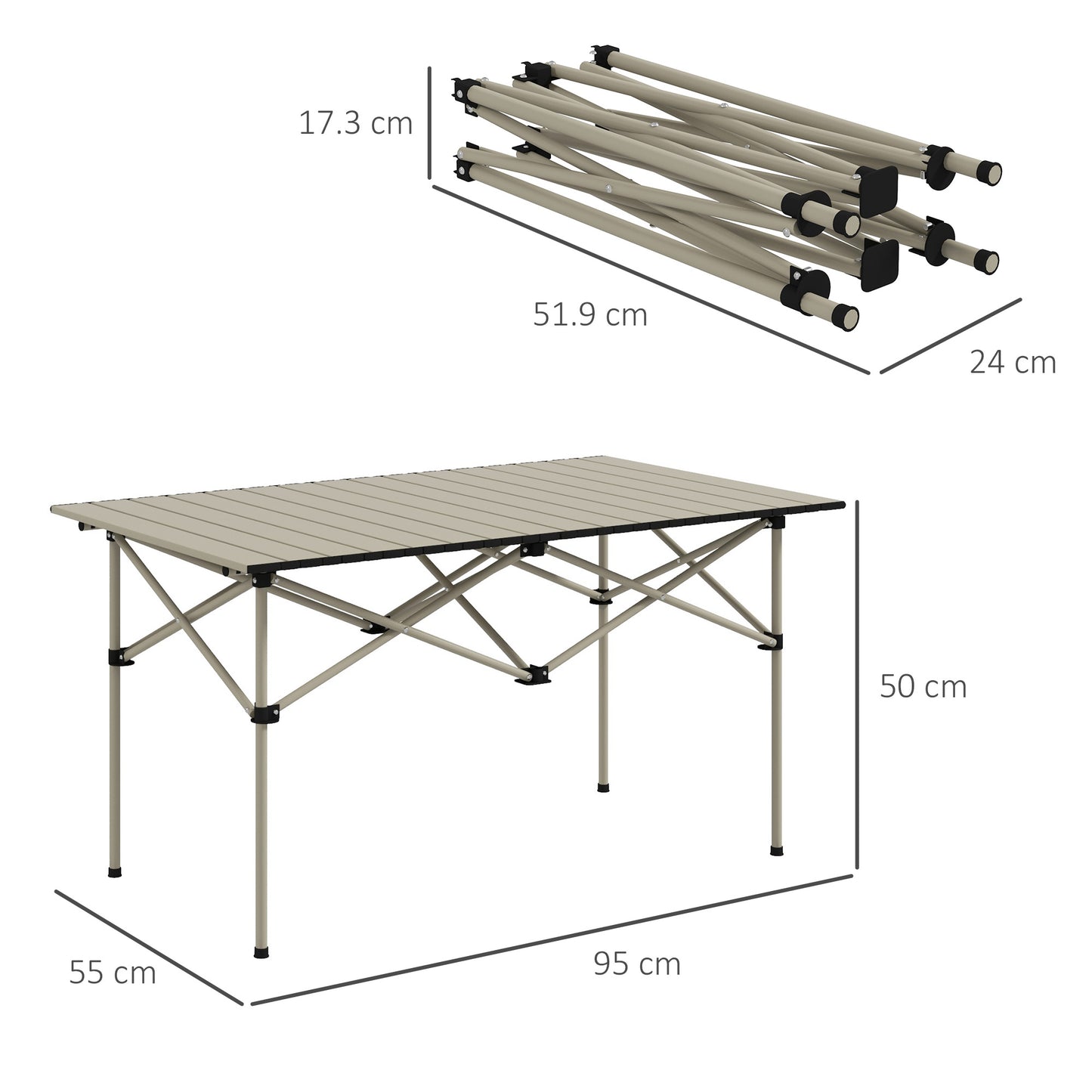 Outsunny Portable Aluminium Picnic Camping Table, Lightweight Folding, Carry Bag For Outdoor Camping, Picnic, Hiking, Cooking, BBQ, Fishing, Khaki