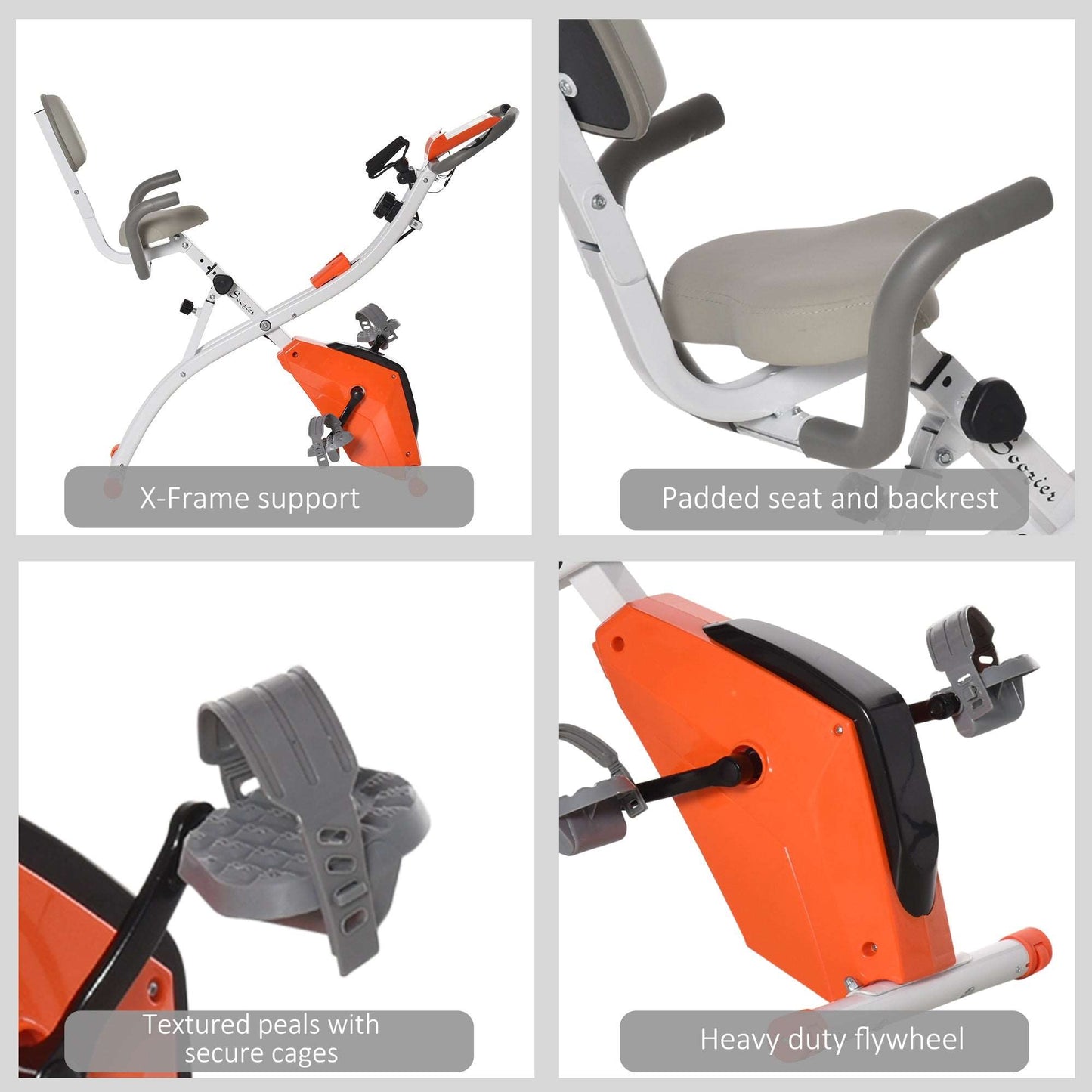 2-in-1 Upright Exercise Bike Stationary Foldable Magnetic Recumbent Cycling with Arm Resistance Bands Orange