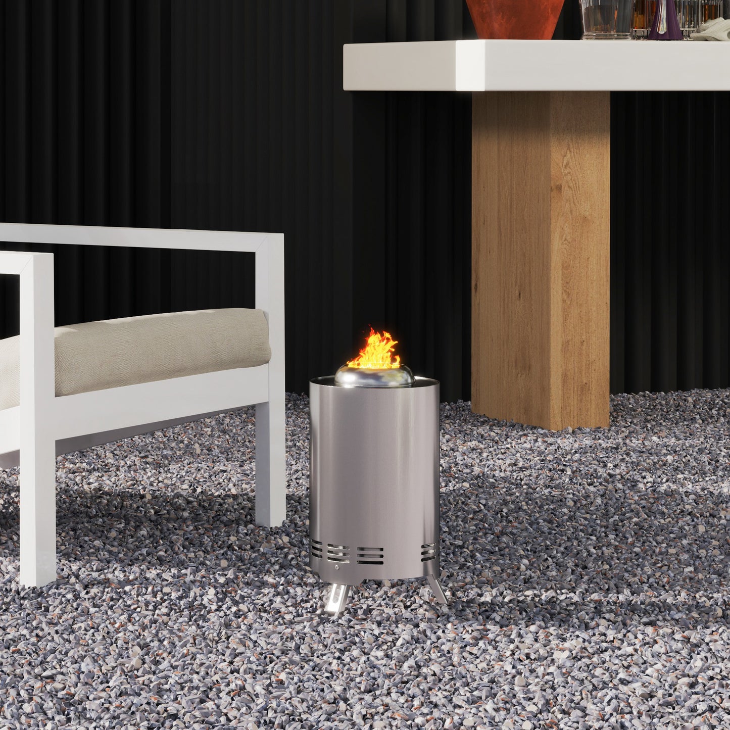 Outsunny Smokeless Fire Pit, 16 x 16 cm Stainless Steel Portable Wood Burning Firepit with Poker for Garden Camping Bonfire Party, Silver Tone
