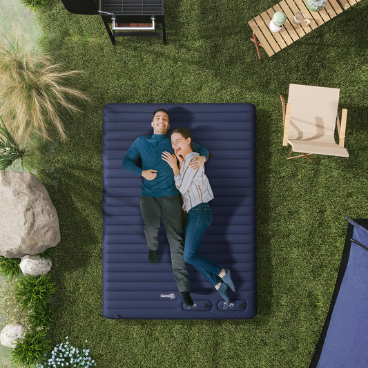 Outsunny Double Size Air Bed, with Built-in Foot Pump and Carry Bag, Blue