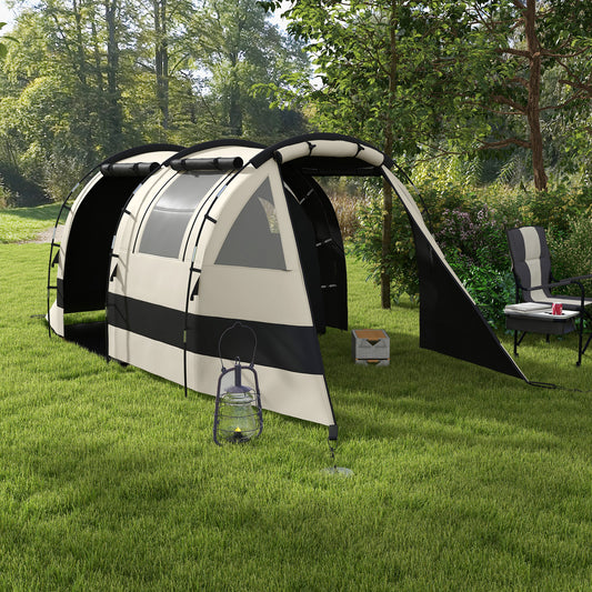 Outsunny Blackout Camping Tent for 4-5 Person, with Bedroom & Living Room, 3000mm Waterproof, for Fishing Hiking Festival, Khaki
