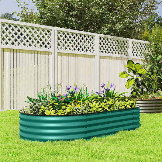 Flexible Galvanised Steel Raised Garden Bed | Safety Rubber Edging | Open Bottom | Configurable Round Oval or Oblong | 180x90x30cm | For Flowers Herbs & Succulents | Light Green