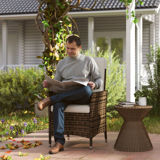 Rattan Garden Recliner Chair, Wicker Reclining Armchair with Adjustable Backrest and Cushion, Outdoor Lounge Sun Lounger, Cream White