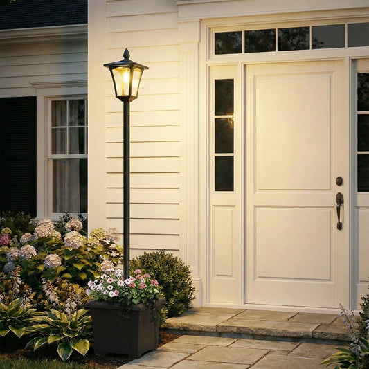 Outsunny Garden Solar Lamp Post Light, Waterproof LED Solar Light Post with Planter, Black