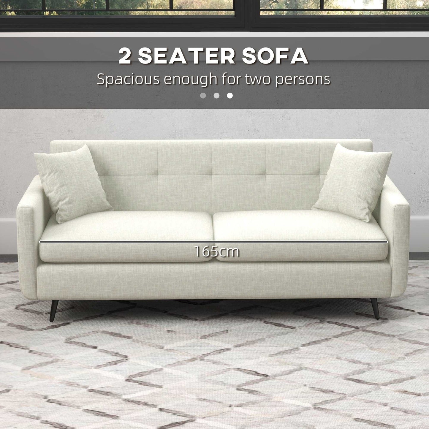 165cm 2 Seater Sofa for Living Room, Modern Fabric Couch, Tufted Loveseat Sofa Settee w/ Steel Legs, 2 Storage Pockets