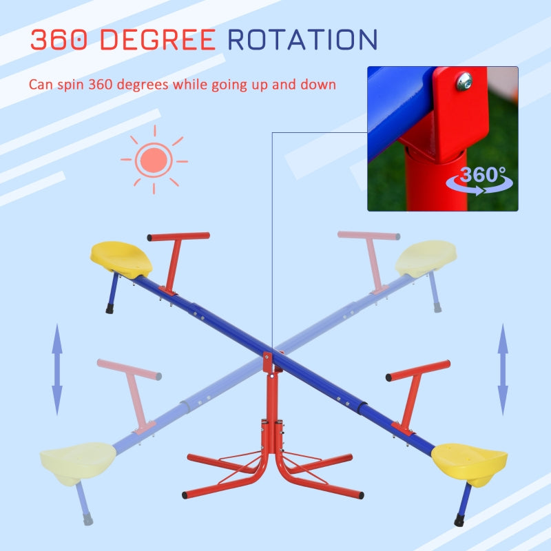 Outsunny Kids 360 Degree Rotating Metal Seesaw Swivel Teeter Totter Children's Playground Equipment for Garden Outdoor Indoor Swing, 2 Seats