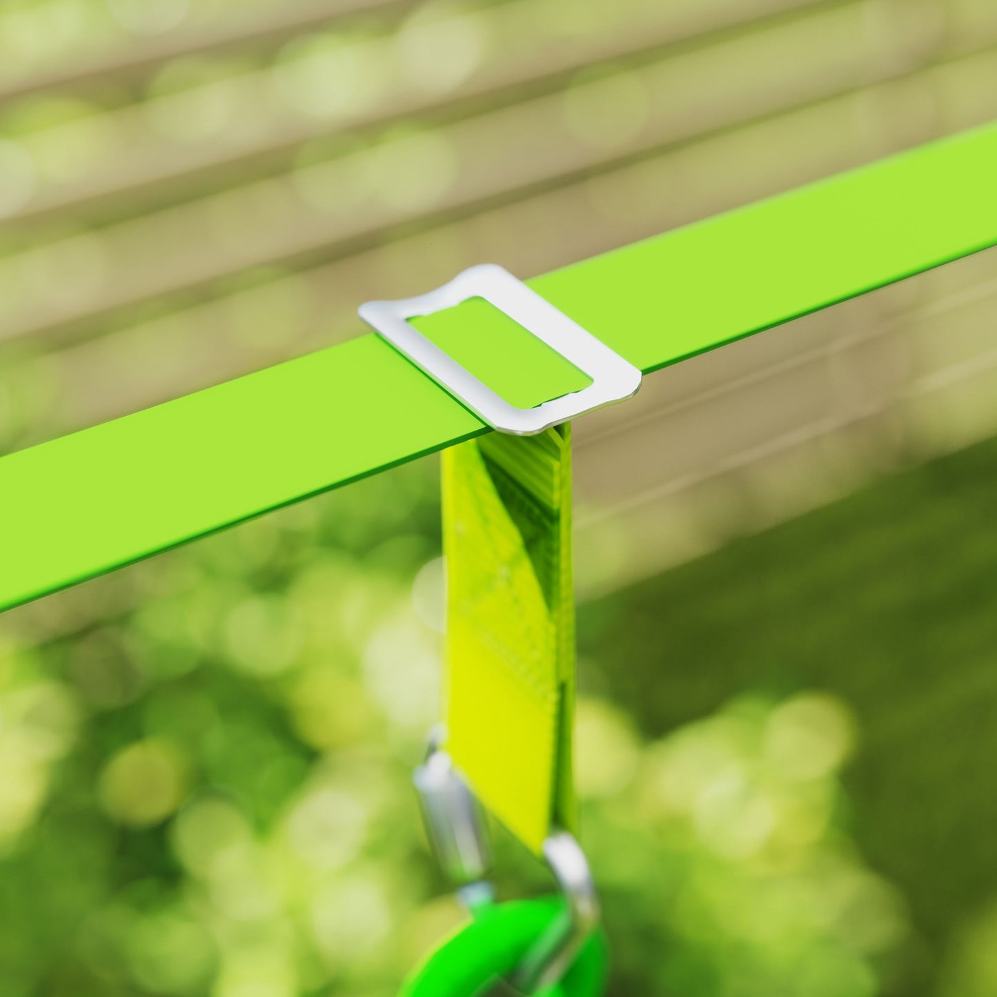 AIYAPLAY 3 Piece Kids Zip Line Kit for Garden, 10m Kids Slackline Kit with Wooden Monkey Bars, Metal Rings, Gripping Balls, Green