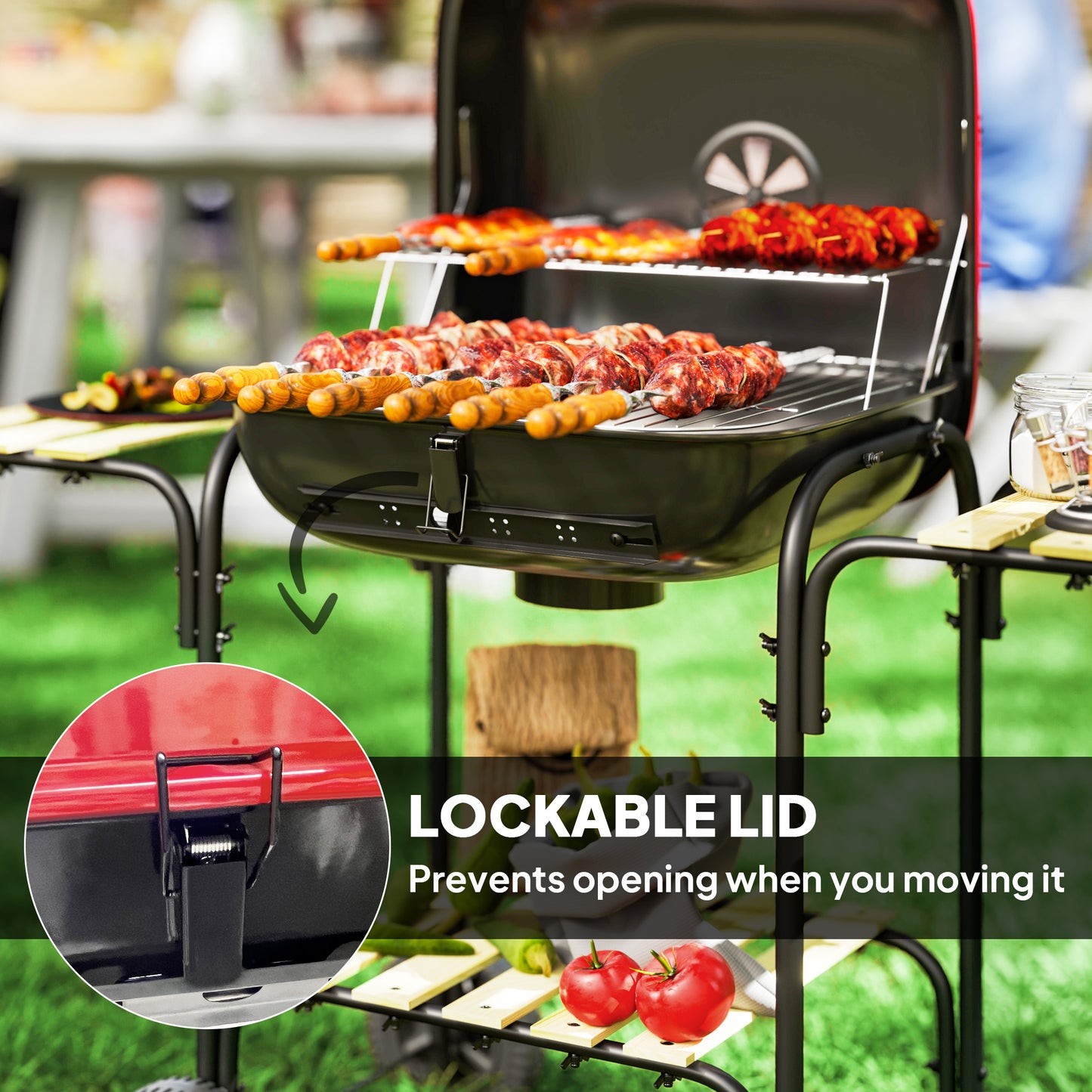 Charcoal Barbecue Grill Portable BBQ Grill with 1840 cm² Cooking Area, 3 Shelves, Adjustable Vent, Wheels for Outdoor Cooking, Garden Party