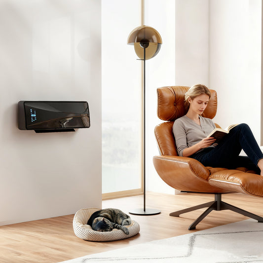 2000W Ceramic Electric Heater with Fan, Adjustable Thermostat, Wall Mounted - Black / White