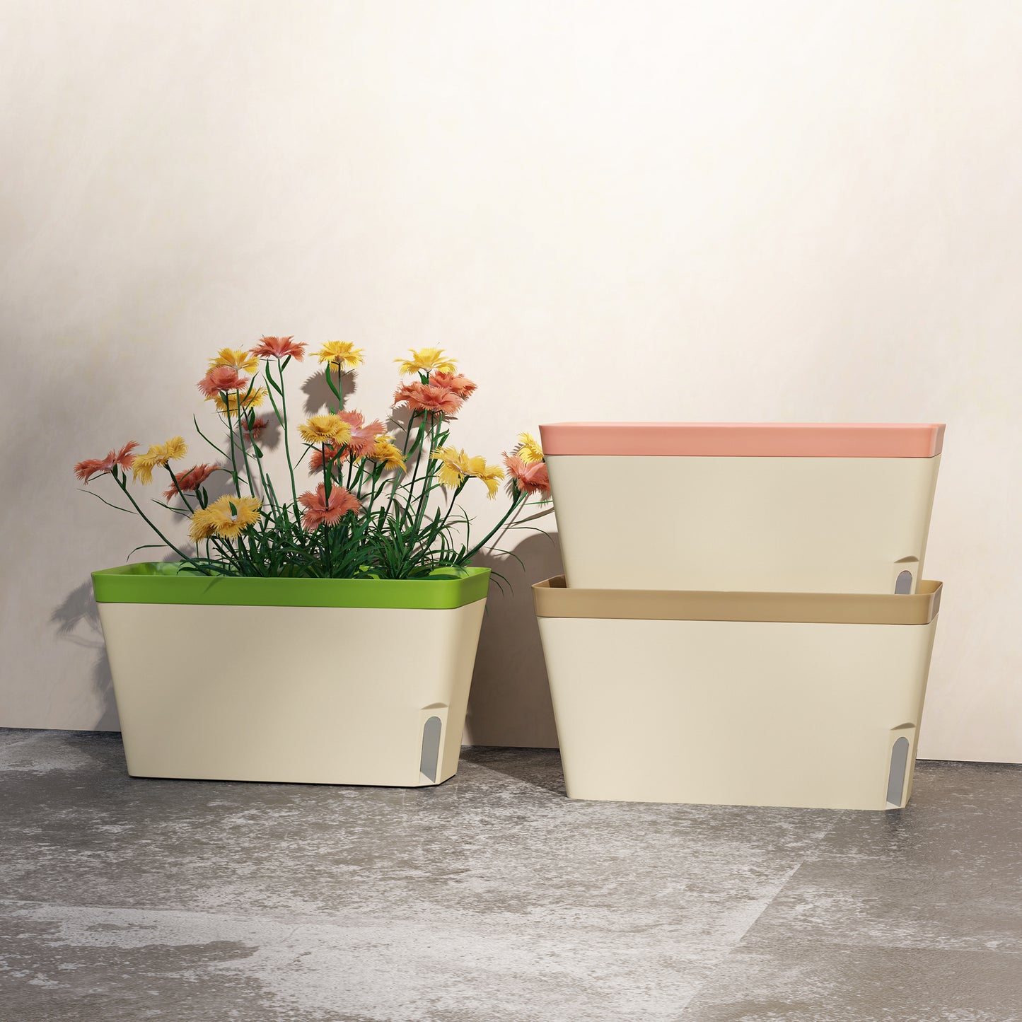 Set of 3 Self Watering Plant Pots Outdoor, Garden Planters with Visual Water Level Window, Plastic Flower Pots for Indoor Outdoor Garden Balcony Windowsill