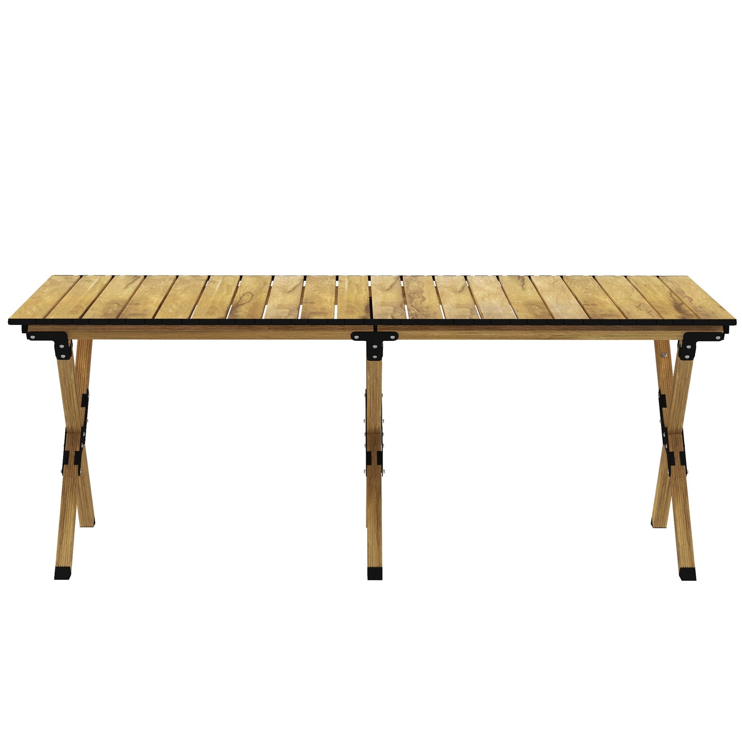 Outsunny Portable Camping Table, Aluminium Folding Table with Roll-Up Top, Picnic Table for Indoor, Outdoor, Party, BBQ, Beach, Natural Wood Effect