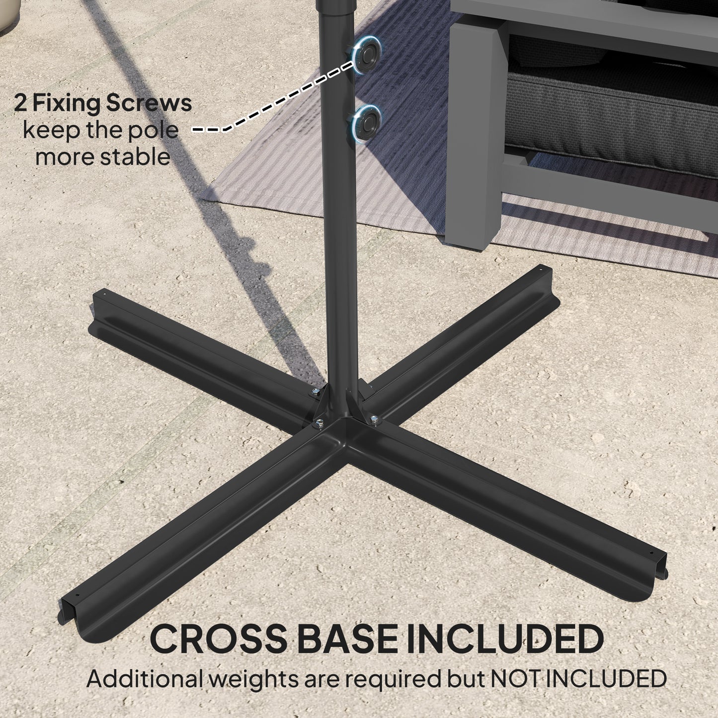 2.5M Garden Cantilever Parasol, Offset Roma Patio Umbrella Hanging Sun Shade Canopy Shelter with 360° Rotation and Cross Base, Black