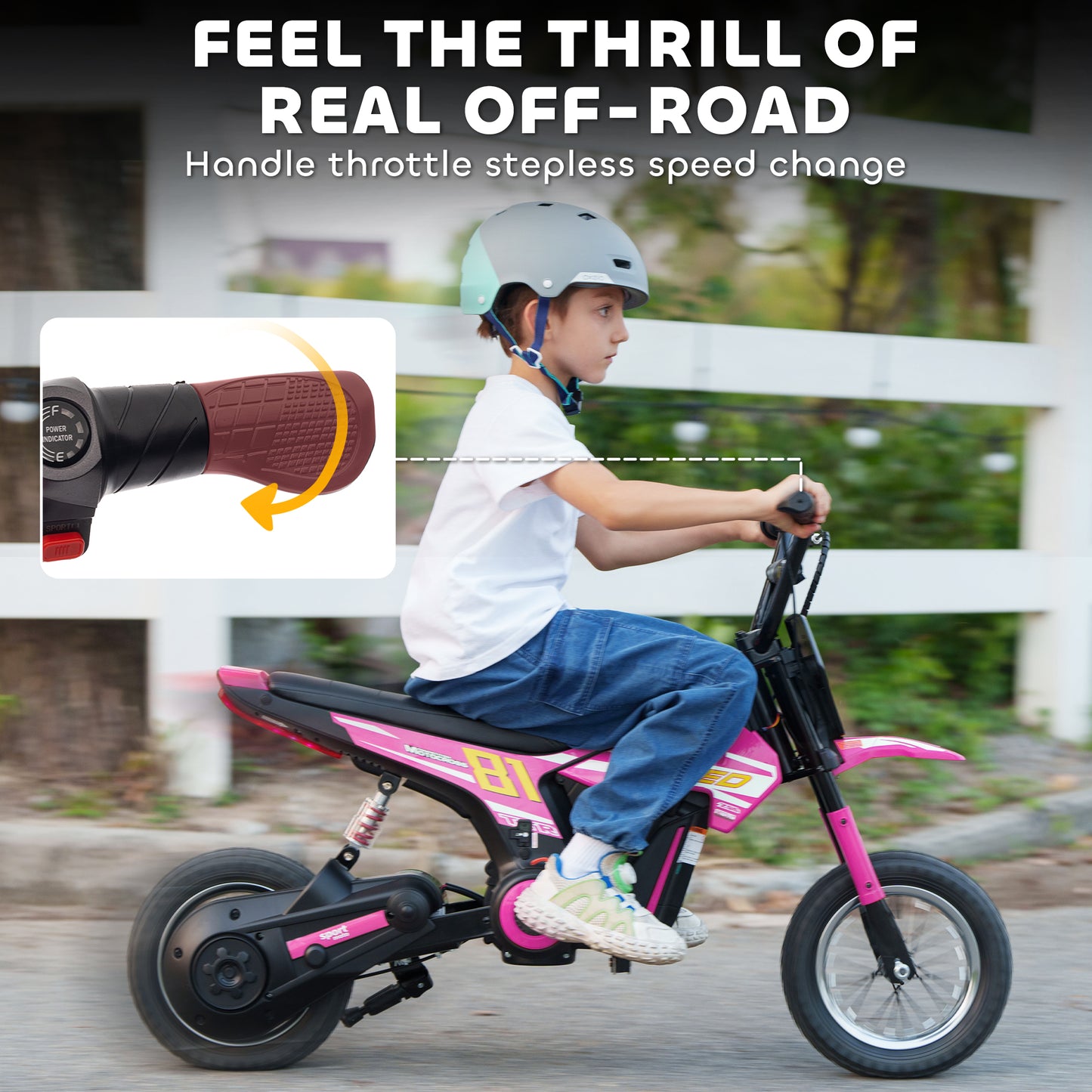 AIYAPLAY Kids Electric Motorbike, 24V Ride On Motorcycle with 3 Speeds and Rear Suspension, Dirt Bike for 8-12 Years Old