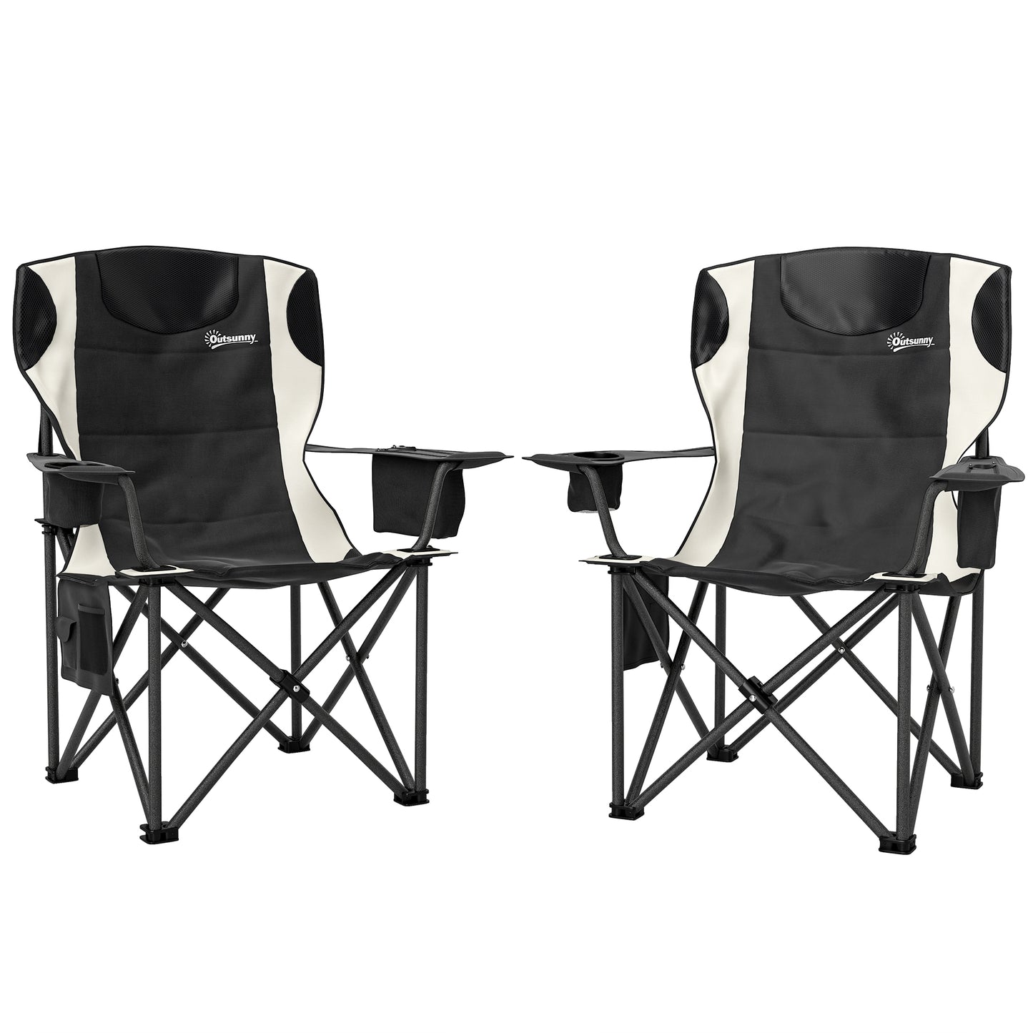 Set of 2 Folding Camping Chairs, Padded Camping Chairs with Adjustable Armrests, Portable & Lightweight Folding Camp Chair with Cooler Bag, Cup Holder and Side Pockets