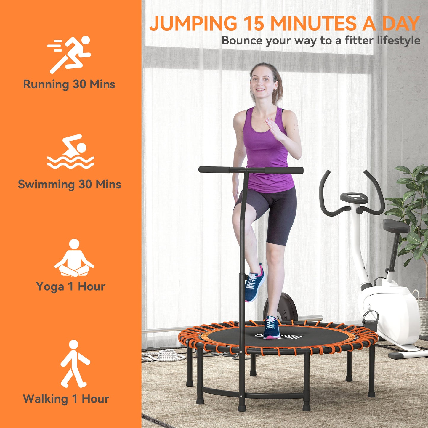 Mini Round Steel Frame Trampoline w/ Adjustable Handle, Orange / Green
