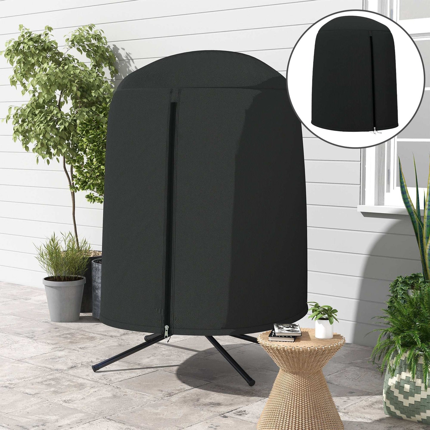 Outsunny Hanging Egg Swing Chair Cover Outdoor Single Waterproof Anti-dust Furniture Protector With Zipper, Oxford Fabric D128 x 190H cm - Black
