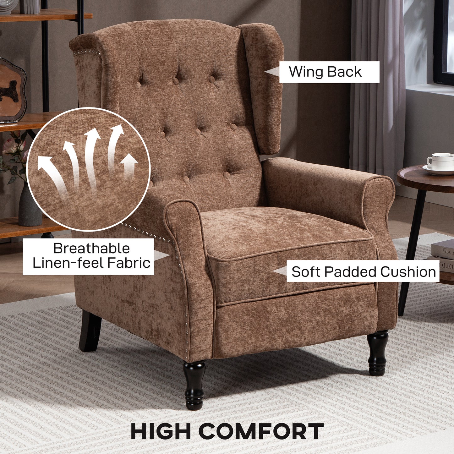 Retro Vintage Style 150° Reclining Armchair, with footrest - Brown / Dark Green / Beige