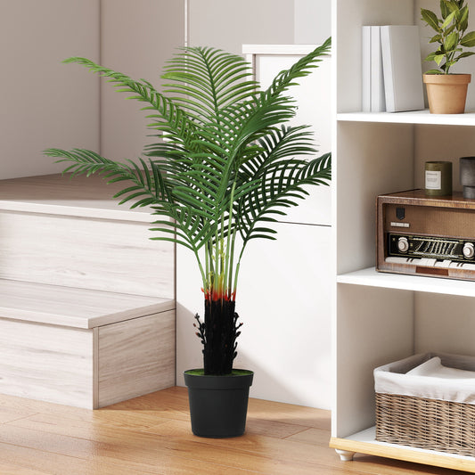 120cm Artificial Areca Palm Tree with 9 PE Leaves, Decorative Artificial Plant with Plastic Pot and Flocked Soil, Fake Plant for Home Office Decor, Green