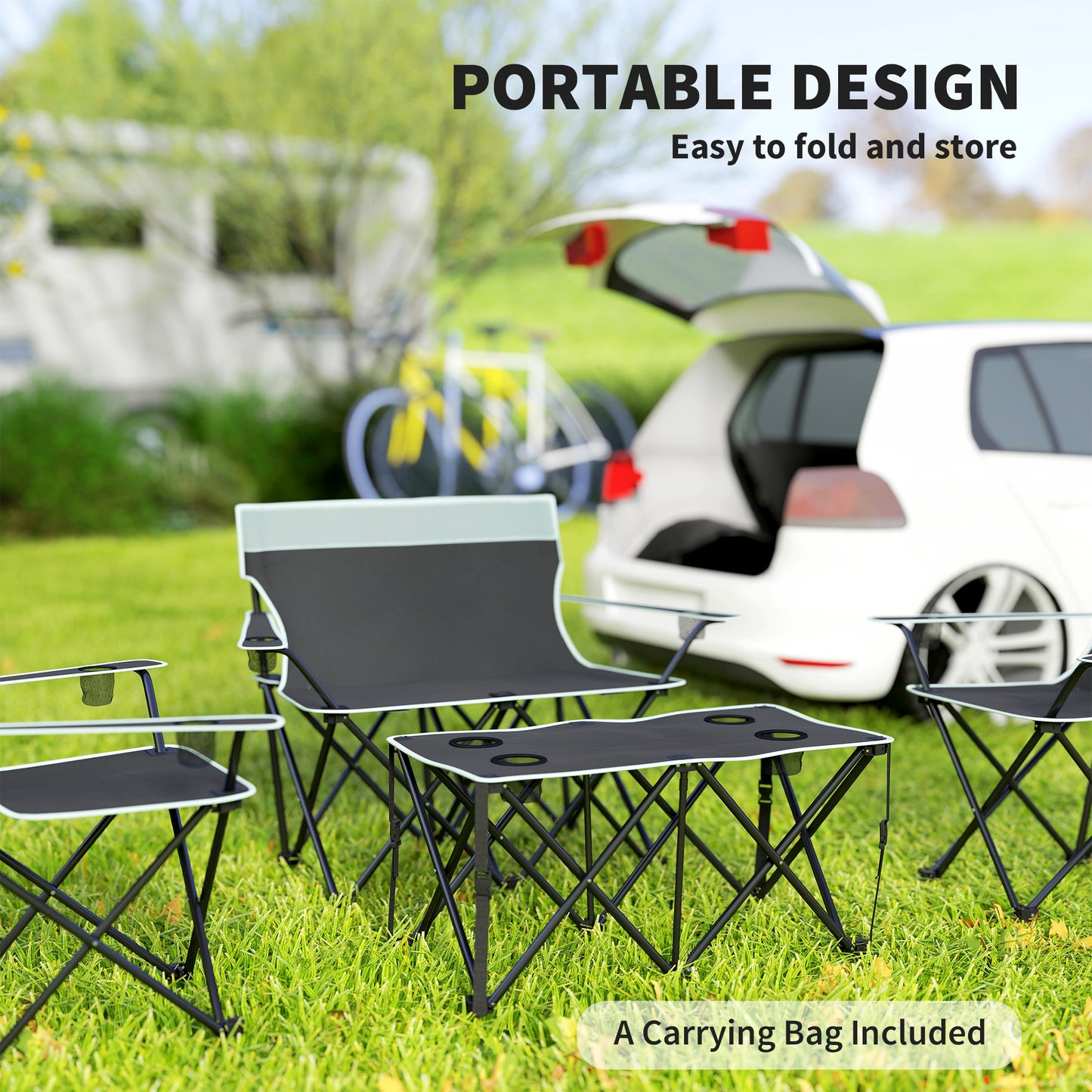 Outsunny Four-Piece Portable Camping Picnic Table Set - Grey