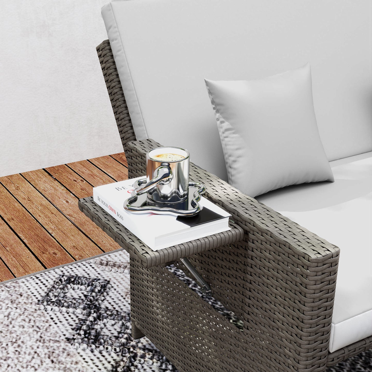 Rattan Chill Out Day Bed, with Footstool - Light Grey