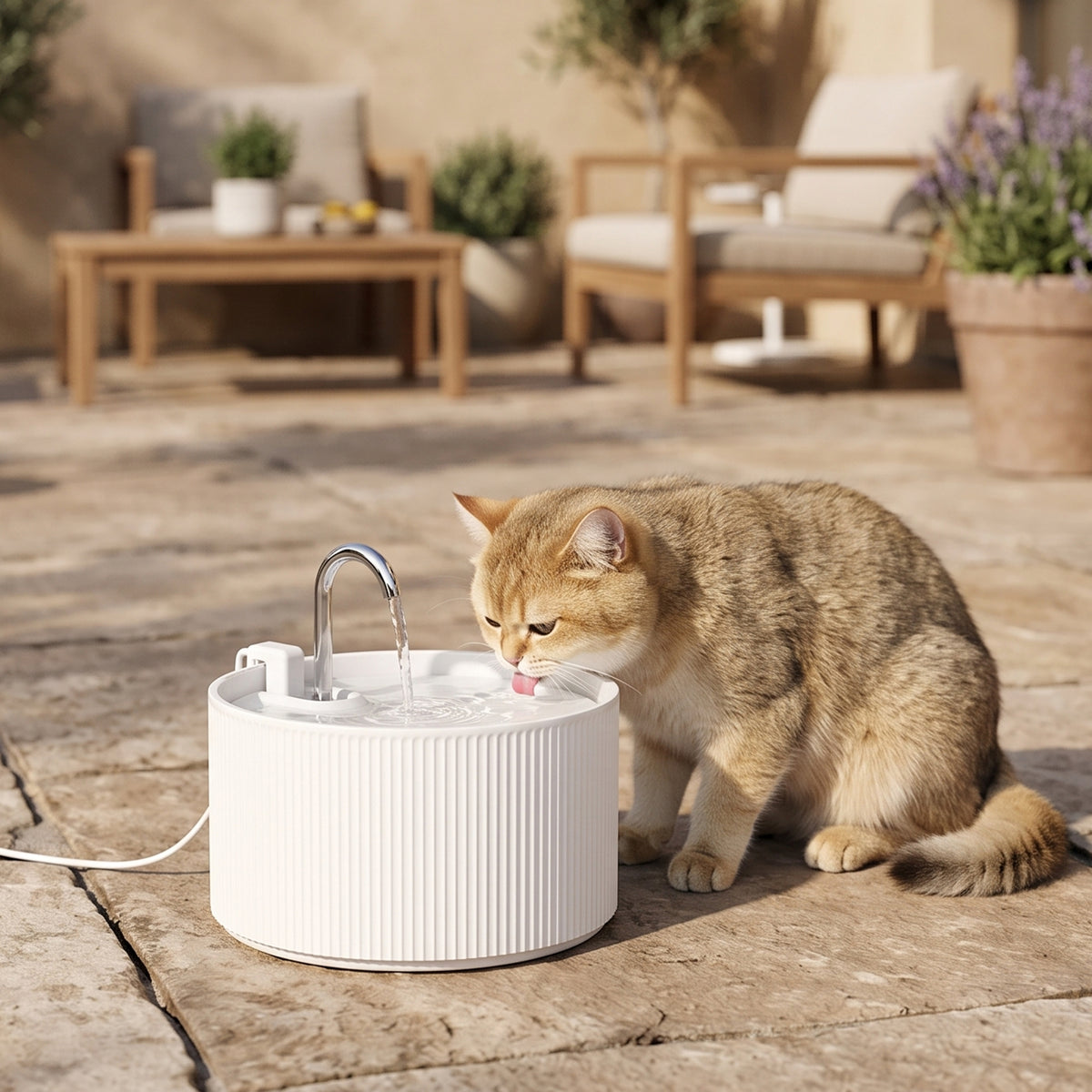 Ceramic Cat Water Fountain 2.2L | BPA-Free Dishwasher-Safe | Tap-Style Flow & Bubbling Mode | 4-Layer Filtration | Under 20dB Ultra-Quiet Pump | White | 20x21x20cm | For Cats & Dogs
