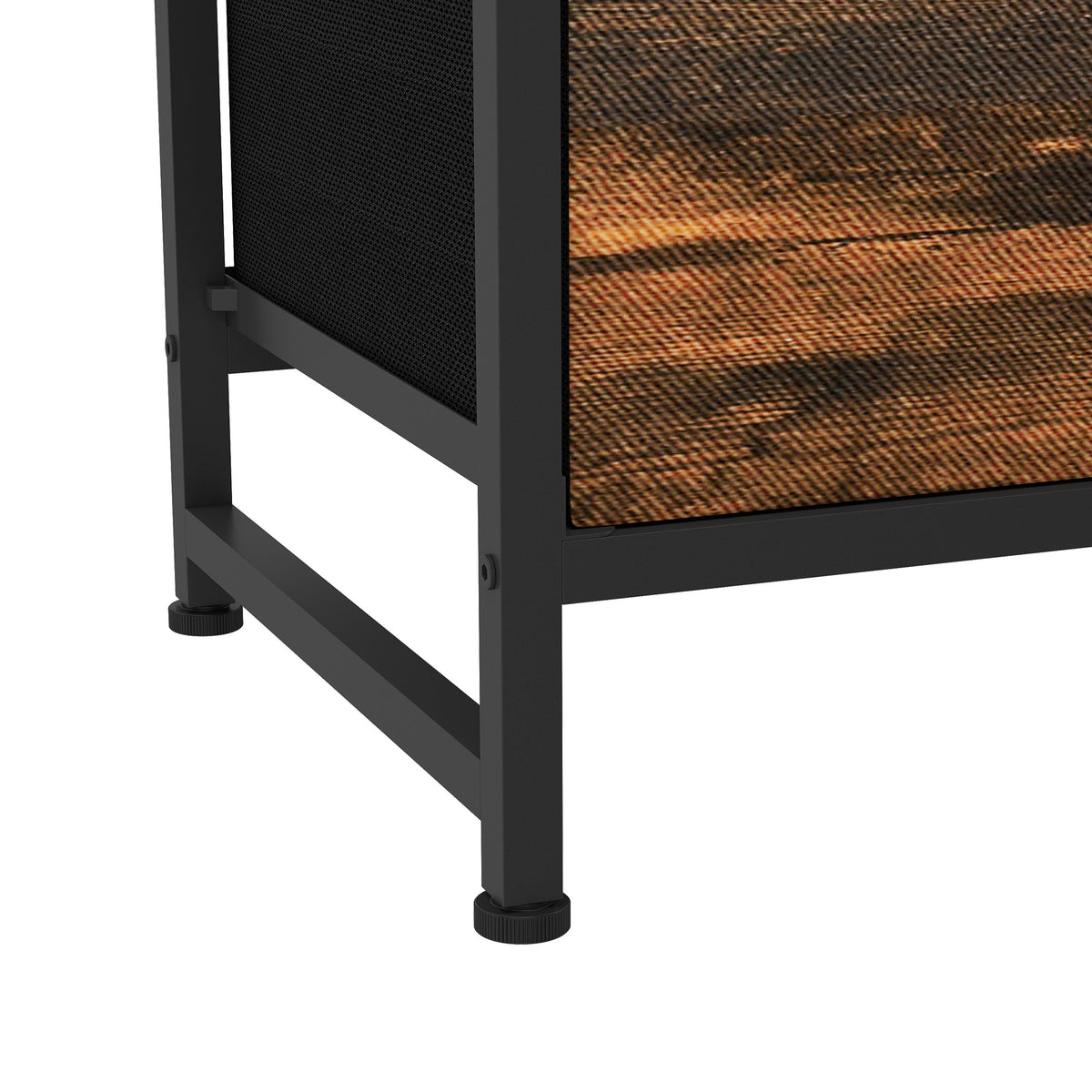 Rustic Chest of Four Fabric Drawers | Rustic Brown & Black | Particleboard Steel Linen | 50x29x85cm | 25kg Max Load | Adjustable Feet | Industrial Style | Bedroom Storage