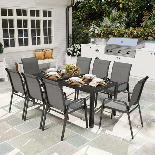 Outsunny 8 Seater Garden Dining Set with Rectangular Tempered Glass Top, Garden Furniture Set, Chairs for Patio, Balcony, Poolside, Dark Grey