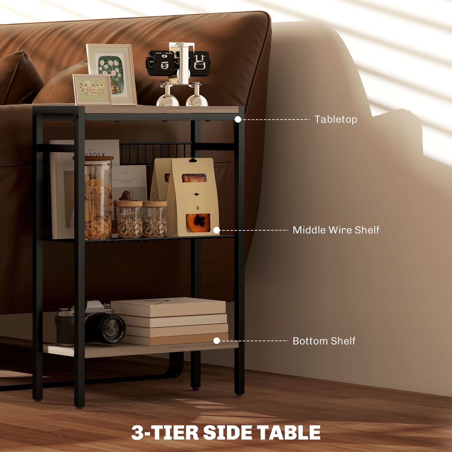 Three Shelf Industrial Side Table - Grey
