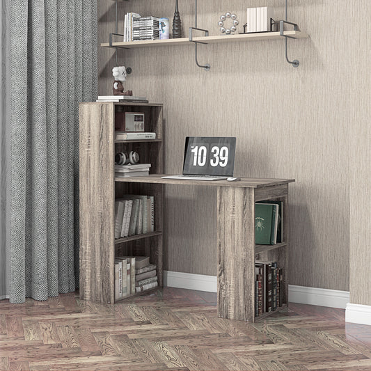 120cm Modern Computer Desk Bookshelf Study Table Workstation PC Laptop Writing Home Office 6 Shelves, Grey Wood-Effect