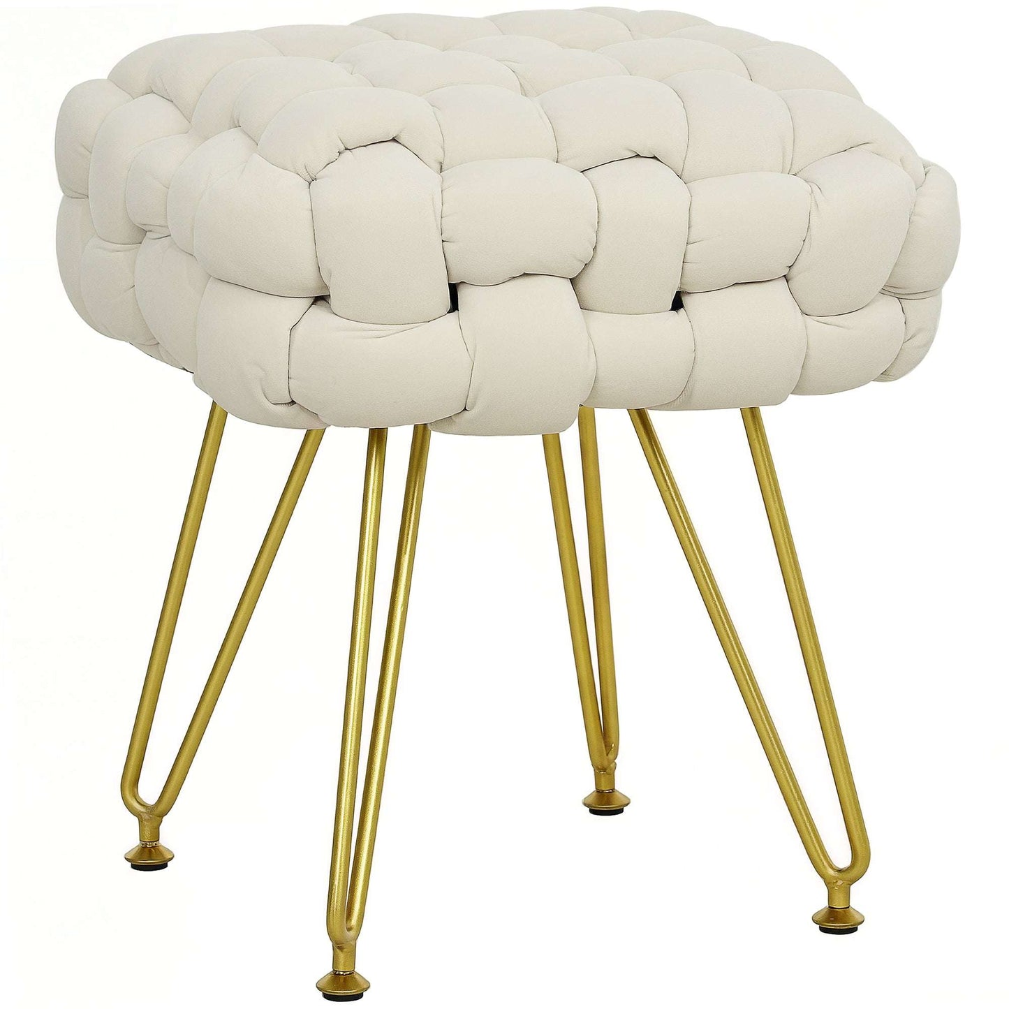 Velvet-Feel Bold Woven Footstool - Cream White