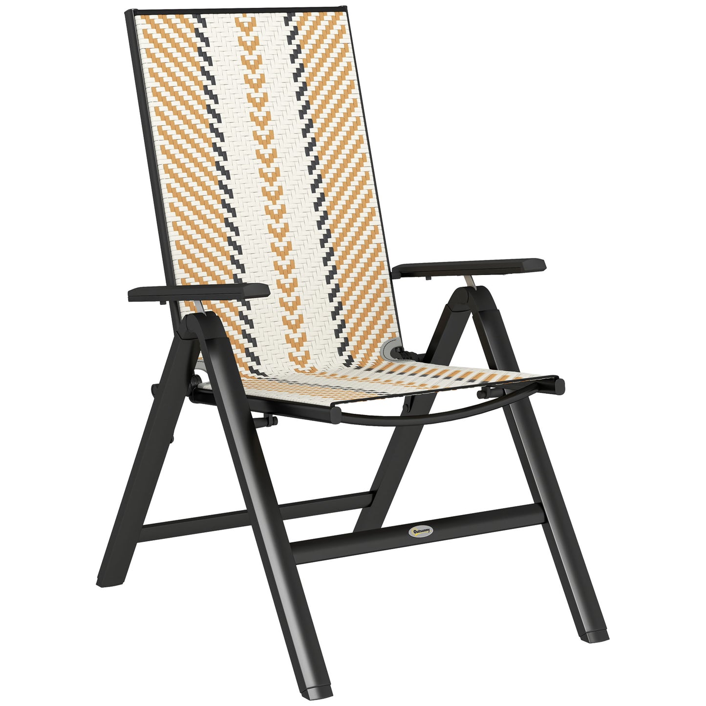 Outsunny Rattan Reclining Folding 5 Position Garden Chair - Black / Grey / Orange