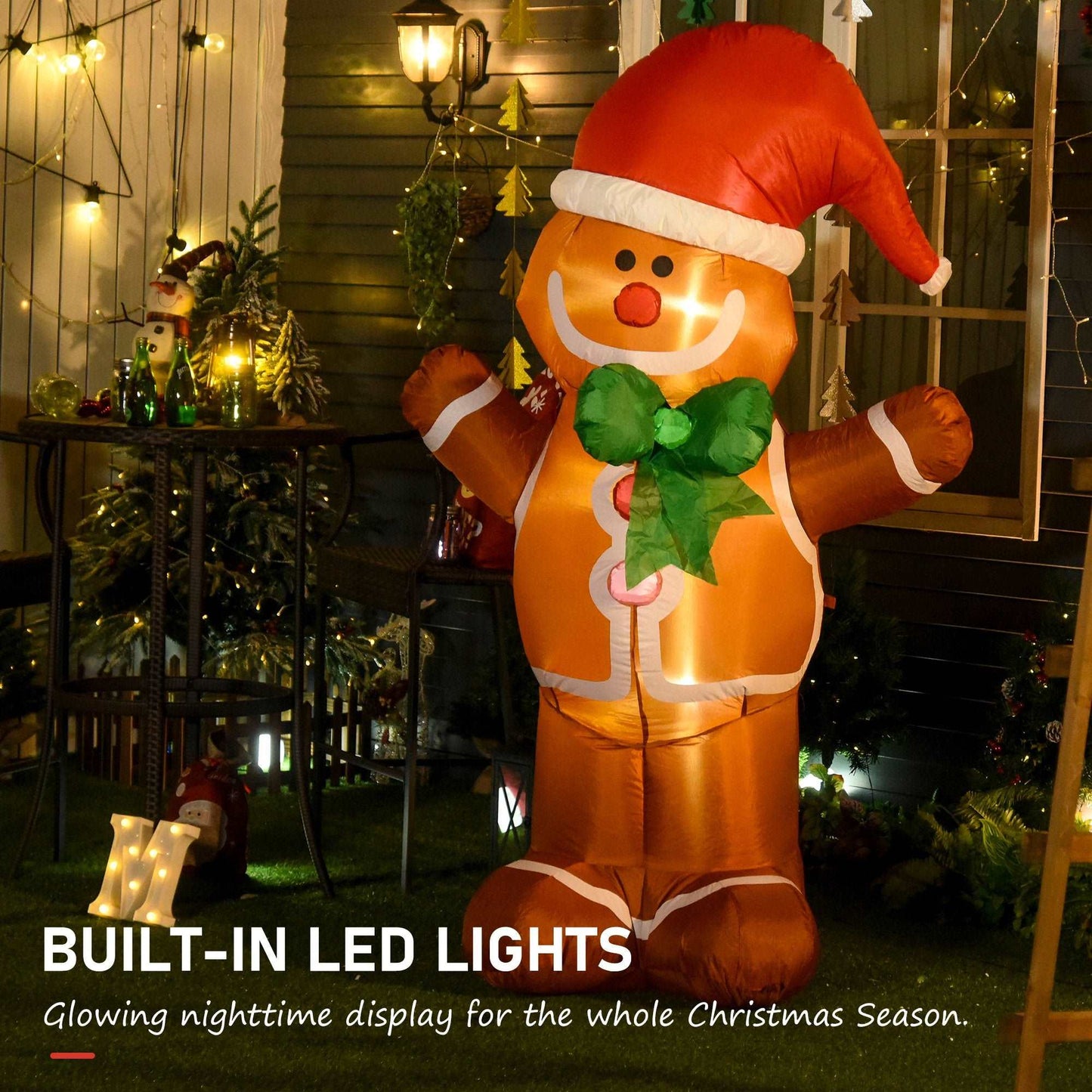 183cm Christmas Inflatable Gingerbread Man Holiday Yard Lawn Decoration with LED Lights, Indoor Outdoor Blow Up Decor