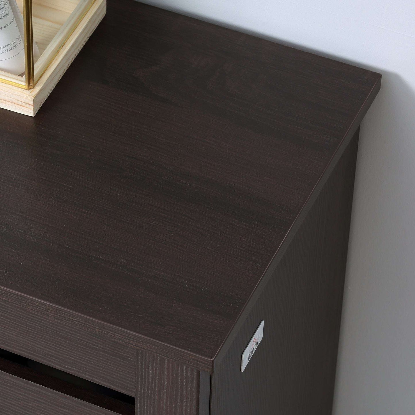 5-Tier Narrow Shoe Cabinet with Adjustable Shelves - Dark Brown