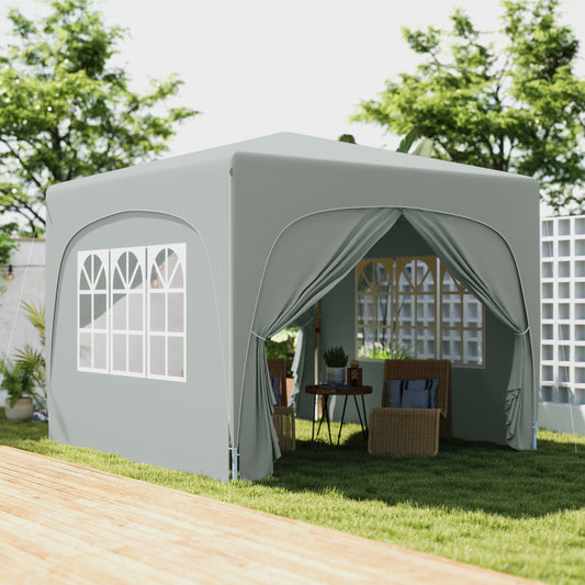 3x3m Pop-Up Gazebo | UPF50+ Oxford Fabric | 3-Height Adjustment 253-273cm | 2 Windows & Dual Doors | 8 Drainage Holes | 4 Guy Ropes & 12 Ground Stakes | Carry Bag | Fits 6-9 People | Light Grey