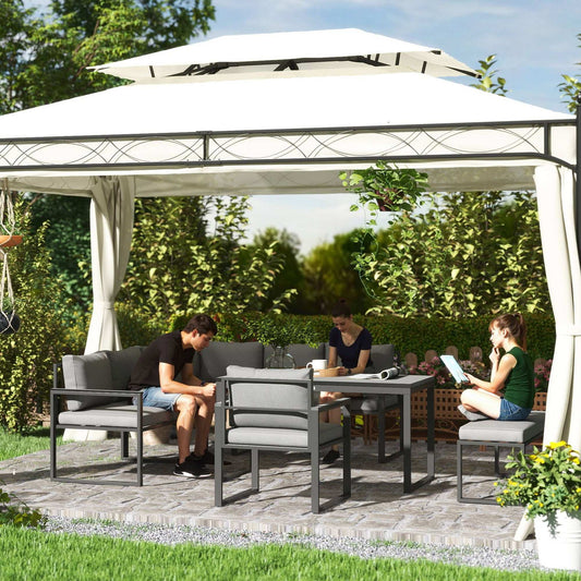 Outsunny Six Piece L Shaped Garden Furniture Set with 3 Loveseats - Grey