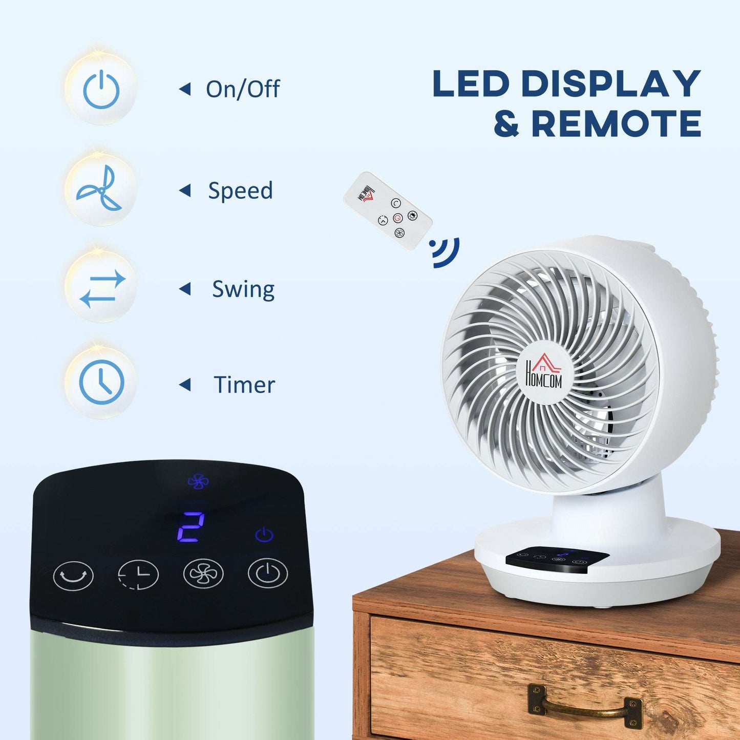28cm Electric Table Desk Fan with 3 Speed, Remote, Small Portable Personal Cooling Fan for Home Office Desktop, White