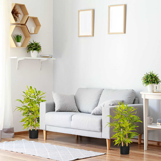 2 Piece Artificial Plants Bamboo Tree in Pot Desk Fake Plants for Home Indoor Outdoor Decor, 15x15x60cm, Green