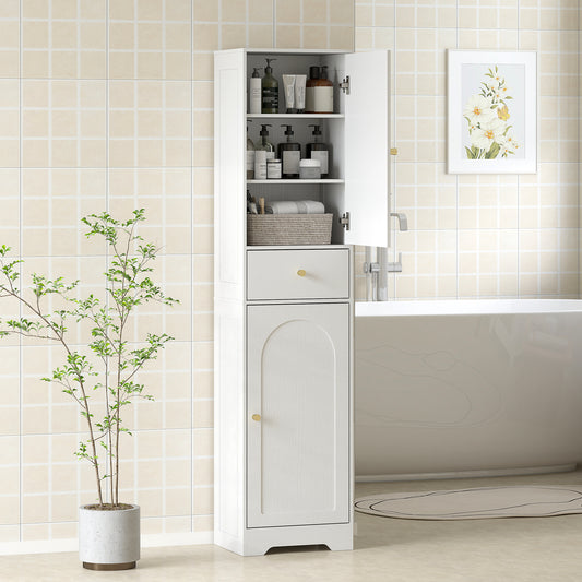 Tall Bathroom Cabinet with Arched Doors - White
