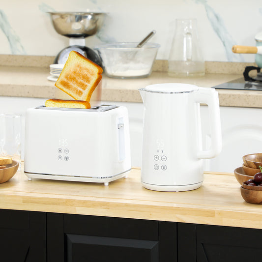 Kettle and Toaster Set, 1.5L 3000W Fast Boil Kettle with Insulation & 2 Slice Toaster Kitchen Set with 7 Level Browning Controls - Cream White