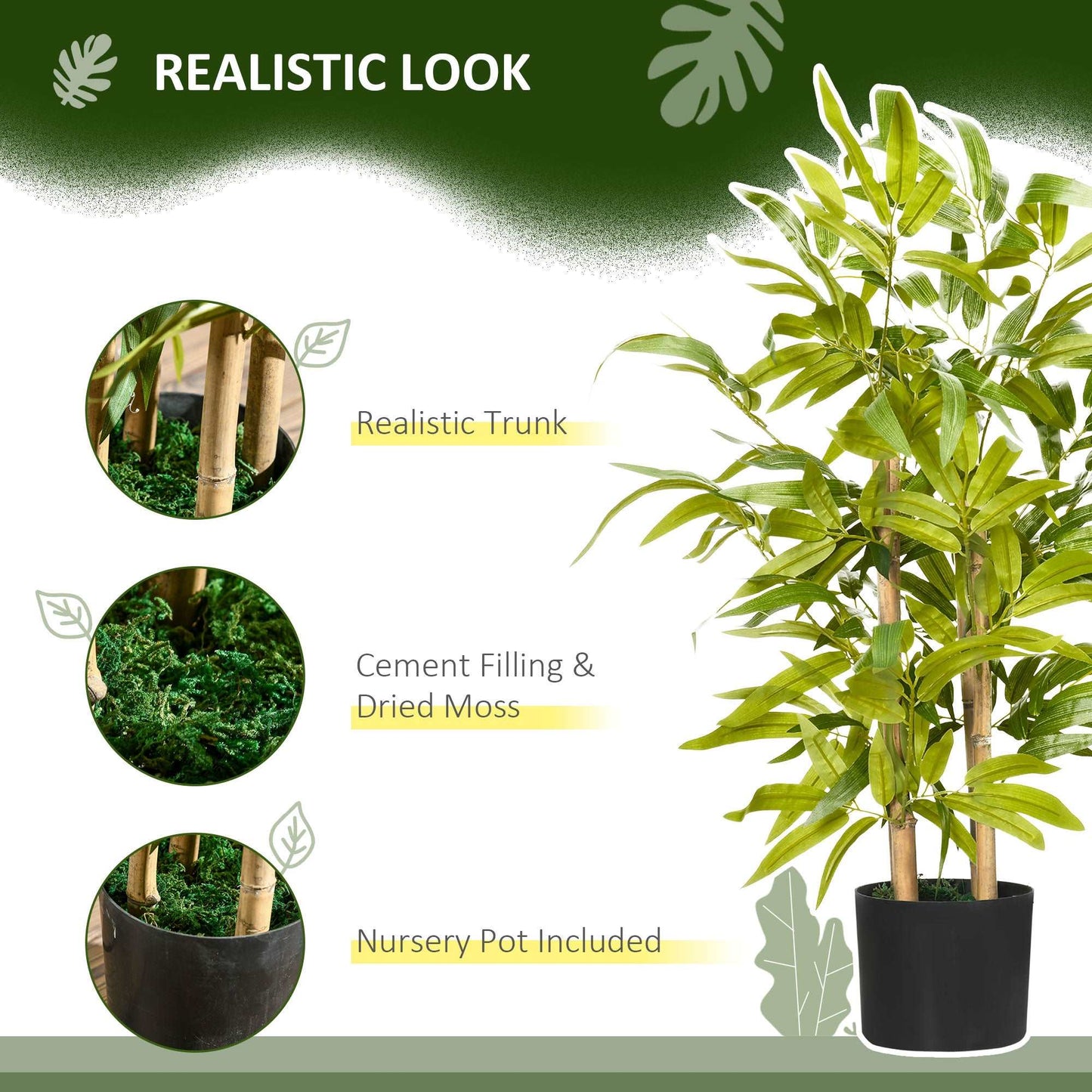 2 Piece Artificial Plants Bamboo Tree in Pot Desk Fake Plants for Home Indoor Outdoor Decor, 15x15x60cm, Green