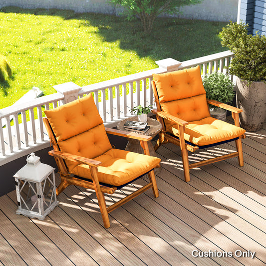Set of 2 Garden Chair Cushions | 10cm Thick | PP Cotton Filling | Button Detail | Tie Fastenings | Fade & Stain Resistant | Adirondack & Rocking Chairs | 115 x 56 x 10cm | Orange