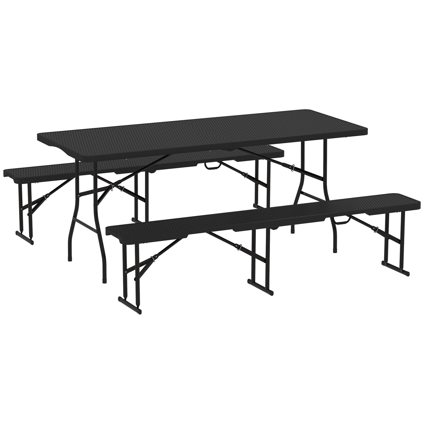 Folding Picnic Table and Bench Set, Rattan Effect Portable Camping Table and Chairs for Indoor Outdoor, Dining, Camping, Picnic, BBQ, Party