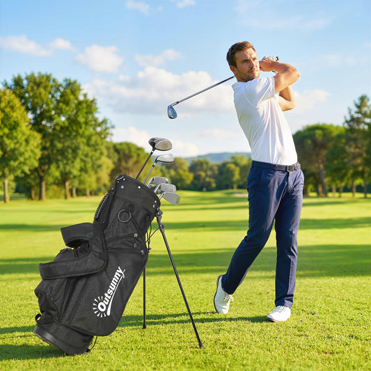 Outsunny Golf Stand Bag 6 Way Full-Length Dividers, Waterproof Golf Bag with 5 Pockets, Grey